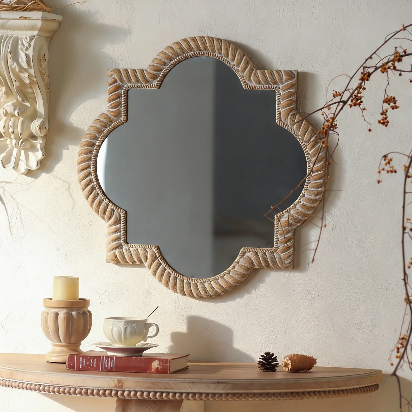 American retro old lace decorative mirror wall-mounted four-leaf clover modeling makeup mirror living room bedroom decorative