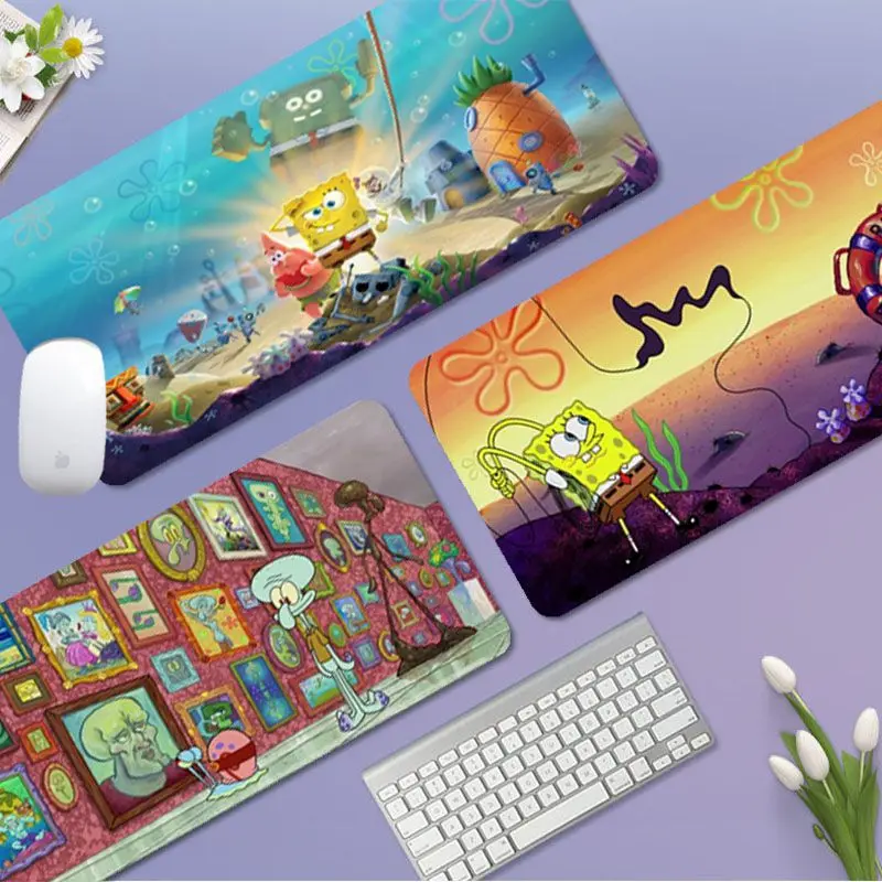 Anime Sspon-gebobs Mousepad 80x30cm XL Lockedge Office Desk Table Big Mouse Pad Laptop Cushion Non-slip for Teen Girls Bedroom