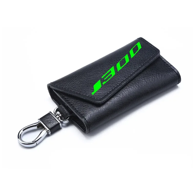 

3D cowhide Key key case Holder Chain Collection Keychain for Kawasaki J300 Logo Motorcycle Badge Keyring