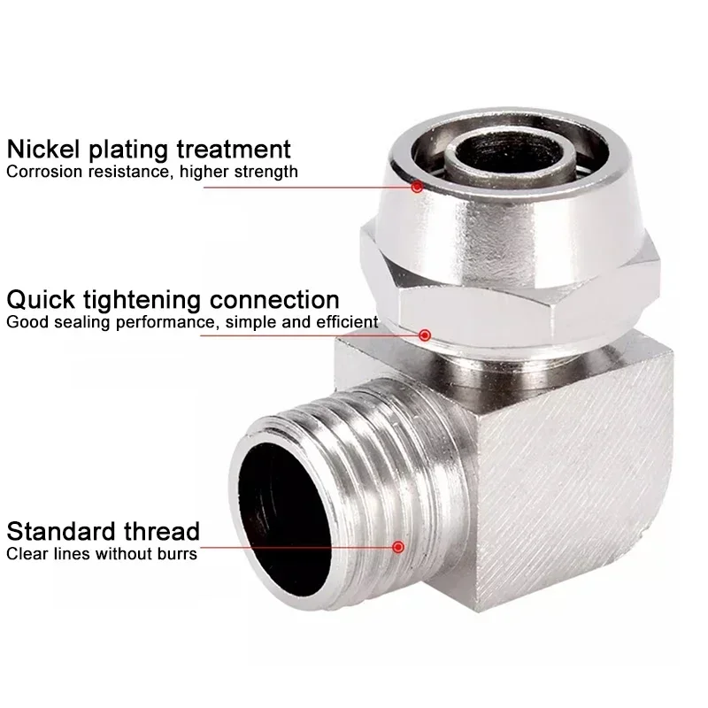 Joint de tuyau pneumatique en laiton nickelé KPL, coude de serrage rapide, tuyau de lughea, 50/200 en effet, 1/8 en effet, 1/4 en effet, 3/8 en effet BSP, 10 pièces, 1/2 pièces