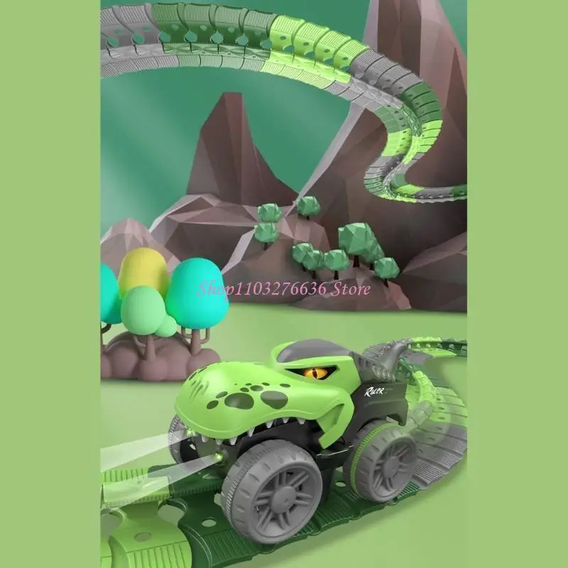 R6FD Assembly Race Track Toy for Kids Race Car Toy LED Race Truck Dinosaur Track Interactive Toy Child New Year Gift