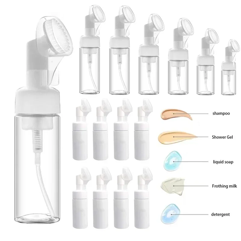 5Pcs Foaming Bottles With Soft Silicone Brush 100-250ml Empty PET Plastic Pump Bottle Hand Sanitizer Shampoo Dispenser Container