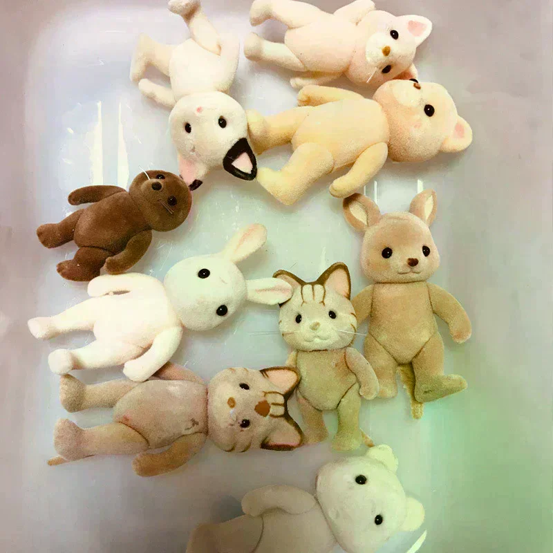 1PC Forest Family Animal Figure Rabbit Bear Dog Flocked Shaggy Figurine Animal Model Toy For Kid Factory Defects