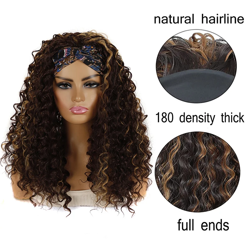 Afro Curl Headband Wigs 24inch Synthetic Long Women's Headband Wig Deep Water Wave Hair For Black Women Fake Hair Blonde Brown