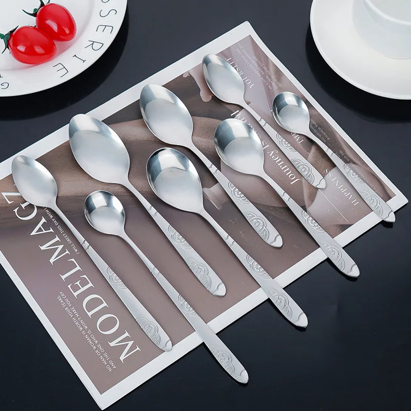 Stainless Steel Spoons Forks Dining Utensils Set Thickened Handle Dessert Spoon Soup Spoon Fruit Fork Coffee Stirring Spoon
