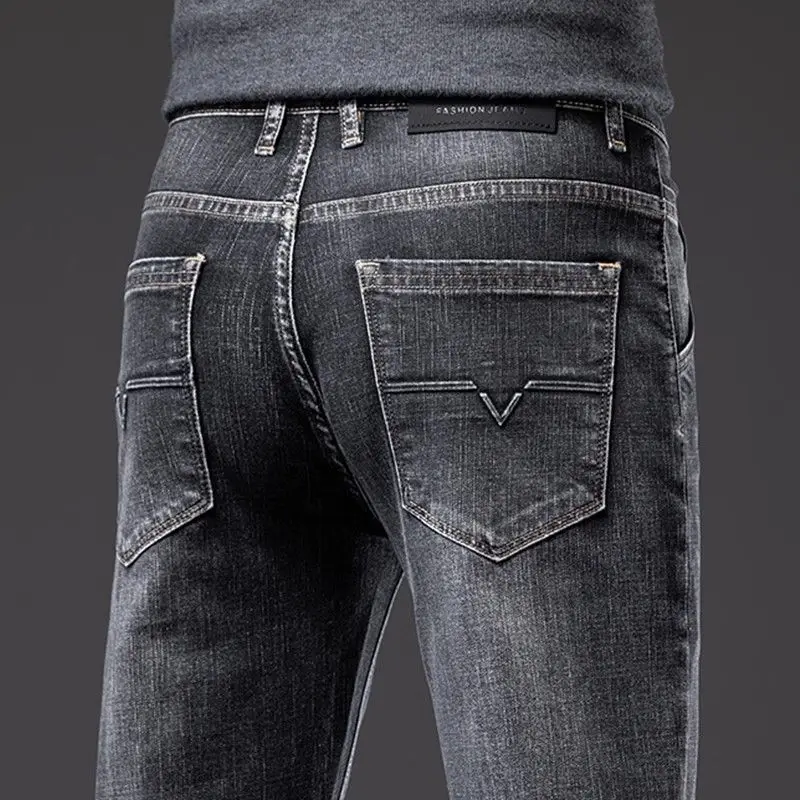 

Высококачественные свободные прямые джинсы с синими глазами для мужчин, весенне-осенние эластичные универсальные длинные брюки большого размера, повседневные брюки