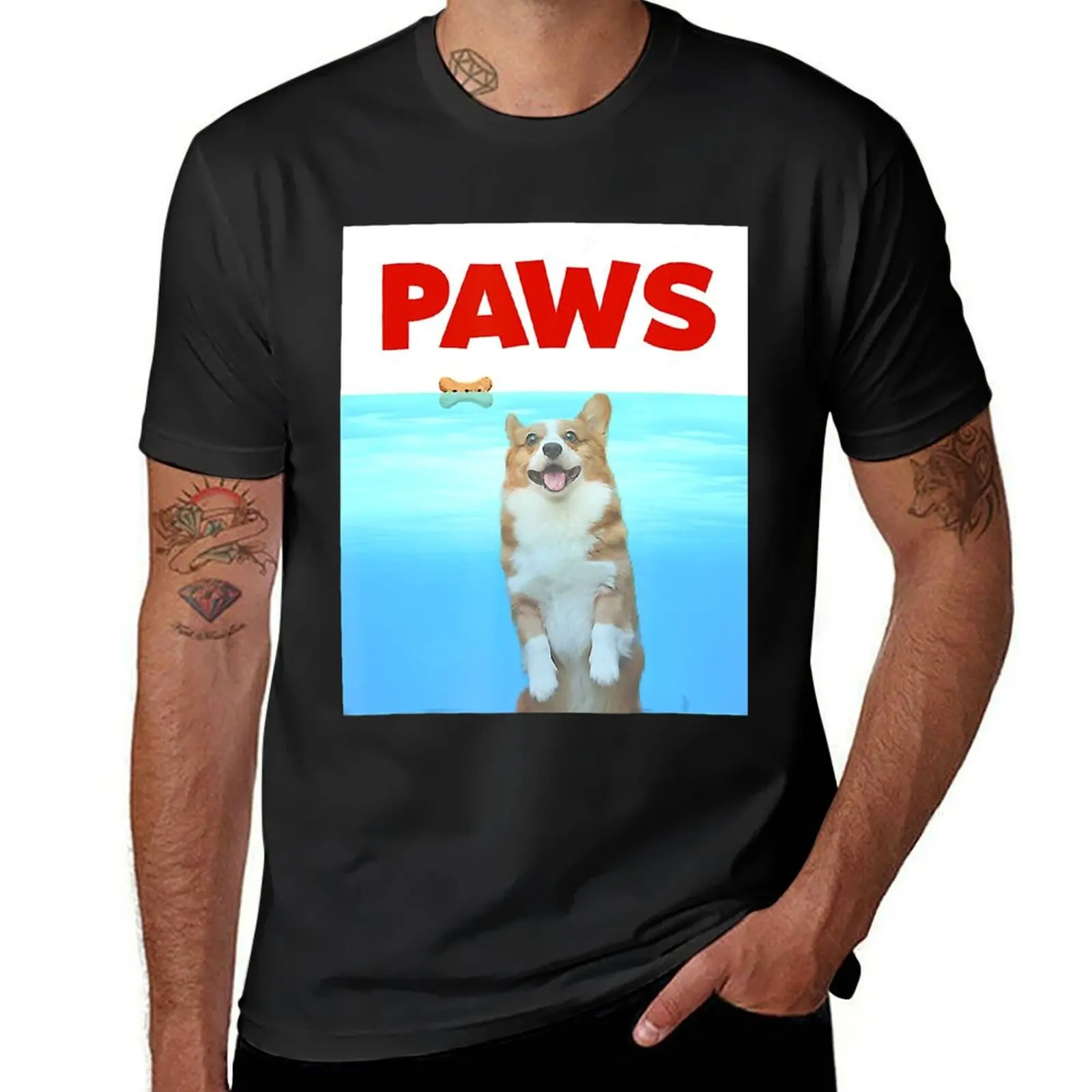 Paws Dog Parody 80s Corgi T-Shirt vintage hippie clothes tees men clothing