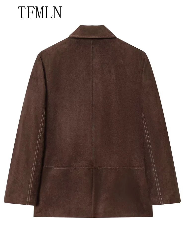 TFMLN 2025, Herbst Frauen Taschen Jacken Retro Straße Damen Volle Hülse Kausalen Mäntel Mode Chic Single Button Lose Outwear