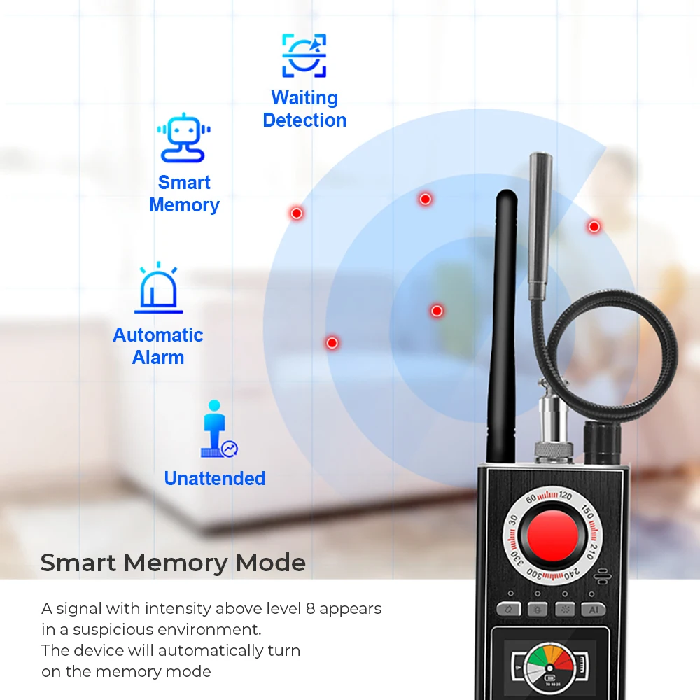 Wireless RF Signal Detector Bug GSM GPS Tracker Mini Camera Finder Camera Infrared Scanning AI Standby Automatic Detection K88