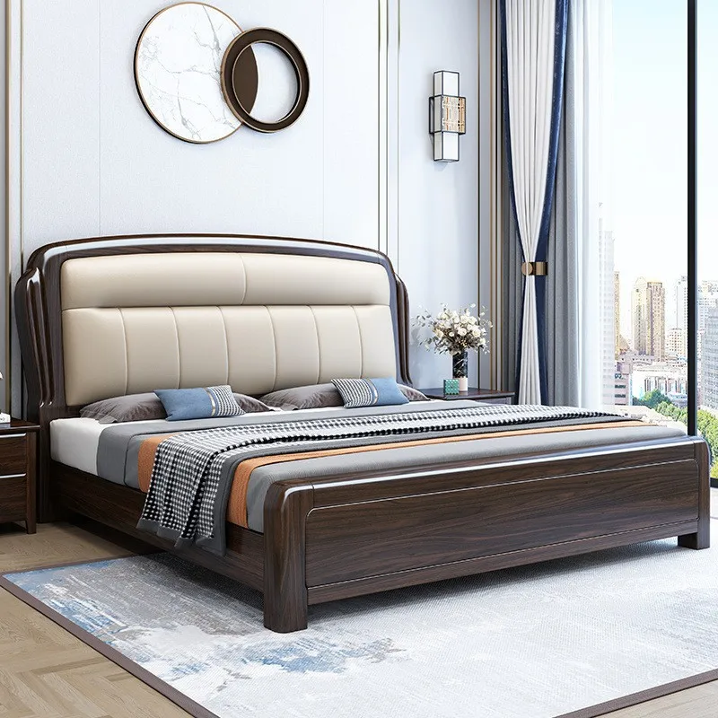 Purple gold sandalwood Chinese solid wood bed. Household full solid wood bed. Master bedroom leather soft bag bed