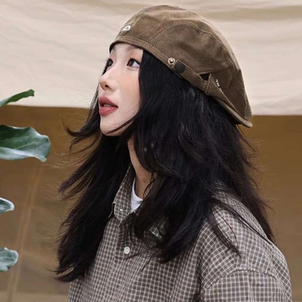 

Personality Pure Color Newsboy Flat Cap Artist British Style Embroider Letter Hat Fashion Casual Retro Painter Hat Streetwear