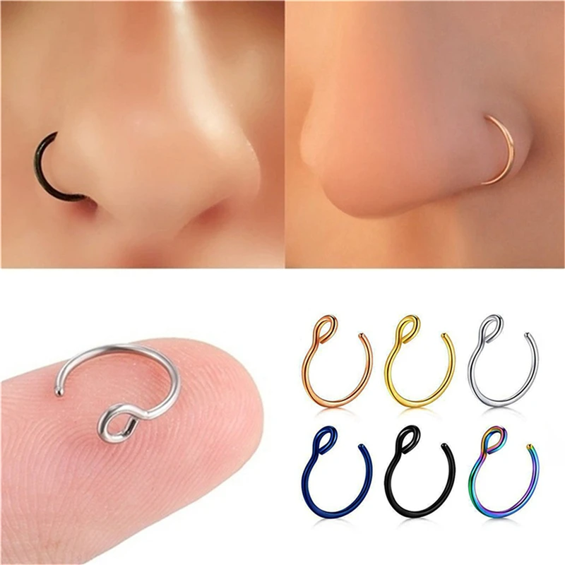 Fake Nose Ring Faux Piercing Jewelry 8Mm Fake Nose Ring Hoop For Faux Lip Septum Nose Ring Set Fake Lip Ring Lip Nail New