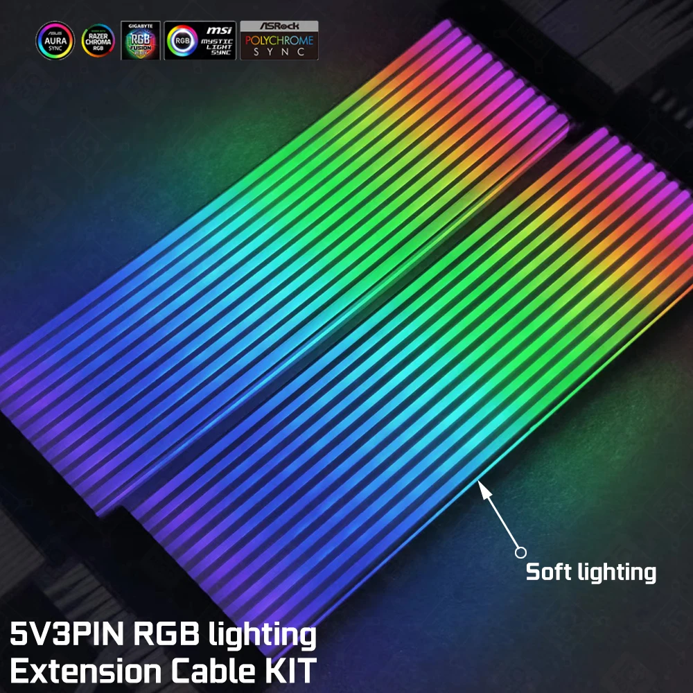 Imagem -04 - Fio de Extensão Rgb para Placa-mãe Neon Lighting Streamer Rainbow Vga Extender Argb Gpu Gpu pc Mod 8pin 24pin