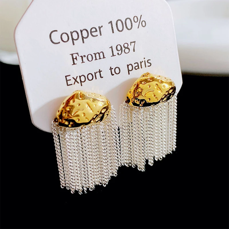 Metal Link Tassel Two-tone Earrings For Women Hot Sale Holiday Accessories Irregular Fancy Copper Designer Jewelry Gifts C1410