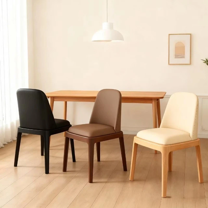 Modern dining chair Solid wood imitation leather Environmental protection Ergonomic design Family restaurant