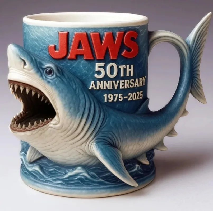 Tasse requin 3D mâchoires 50e anniversaire, tasse de collection de film créatif pour les Fans, tasse à café et à thé en céramique pour affichage de cadeaux de bureau et de maison