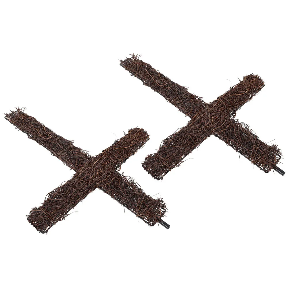 

2pcs Cross Wreath Frame Easter Diy Decoration Garden Yard Ornament Diy Wreath Outdoor Woven Rattan Woven Cross Rattan