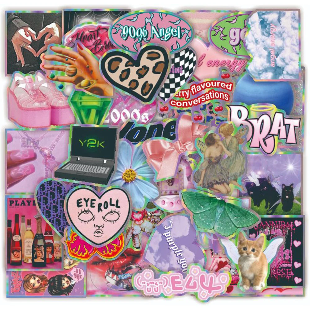 10/30/50pcs Vintage Laser Leopard Love Sticker Aesthetic DIY Motorcycle Travel Luggage Guitar Skateboard 2000s Decal Stickers F5
