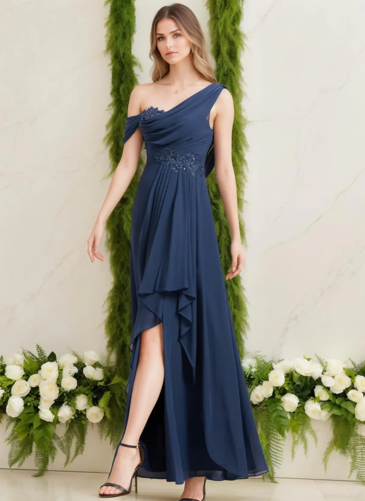 فستان زفاف شيفون نسائي مخصص مع فتحة جانبية أنيقة ترتر فستان أم العروس مزين بالدانتيل فستان سهرة للحفلات الراقصة