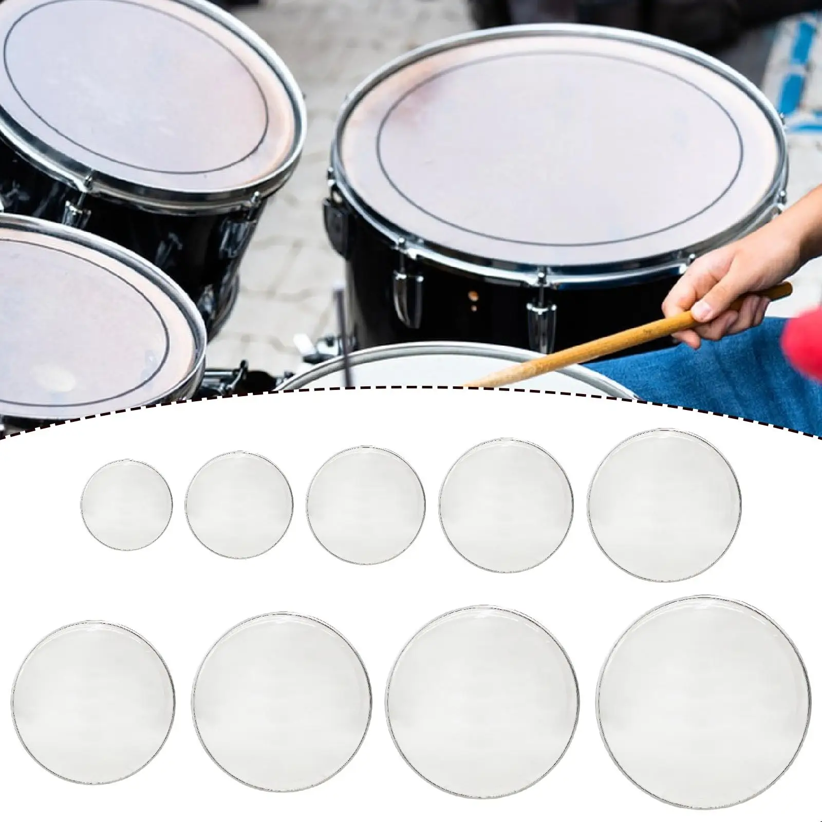 Cabeça de caule, pele de tambor, instrumento musical, substituição transparente, controle de som