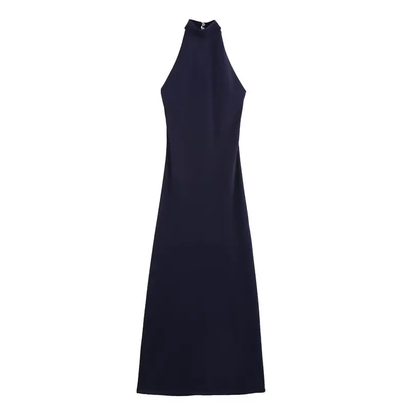 Vestido Largo de Mujer, Nuevo Estilo Primavera-Verano, Decoración de Gasa, Cuello ter, Sin Mangas, Estilo Casual, 00% Otr...