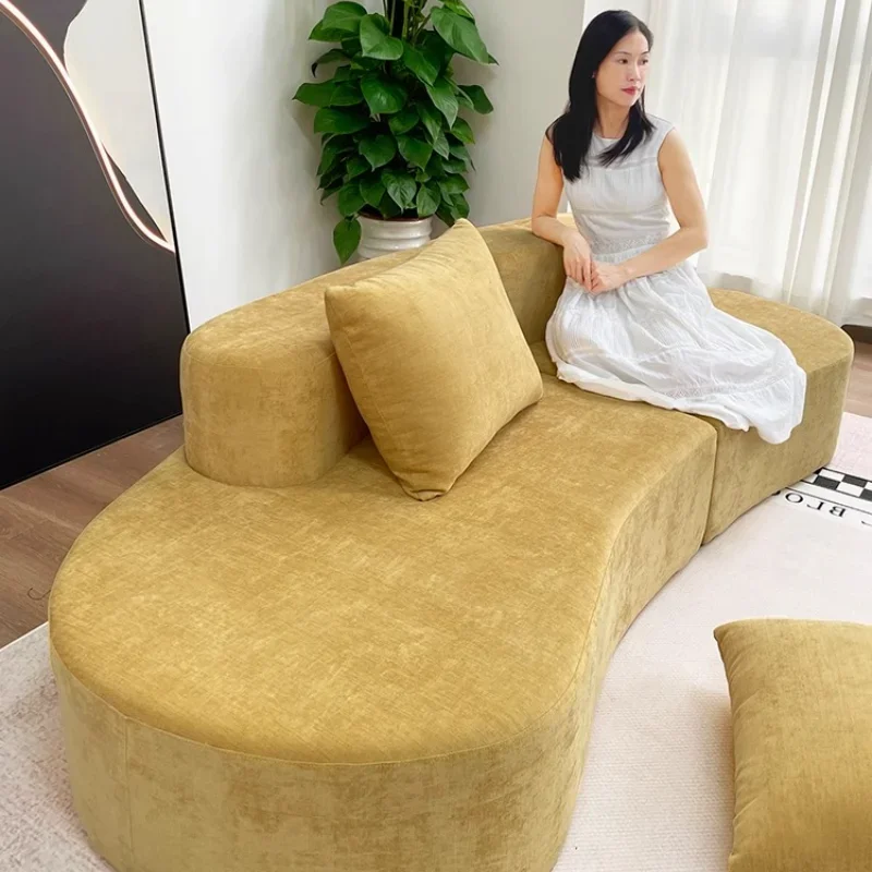 

Nordic Linen Fabric Vacuum Compression Sofa Living Room Sofa Curved Shape Integrated Molding High Rebound Sponge Home Furniture