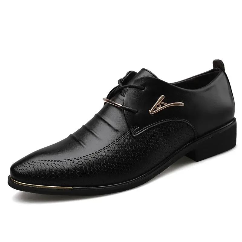 Spring Men Leather Shoes Lace-up Pointed Loafers Oxford Shoes for Men Formal Men Dress Large Size Anti-slip Wear-Resistant Shoes image 2