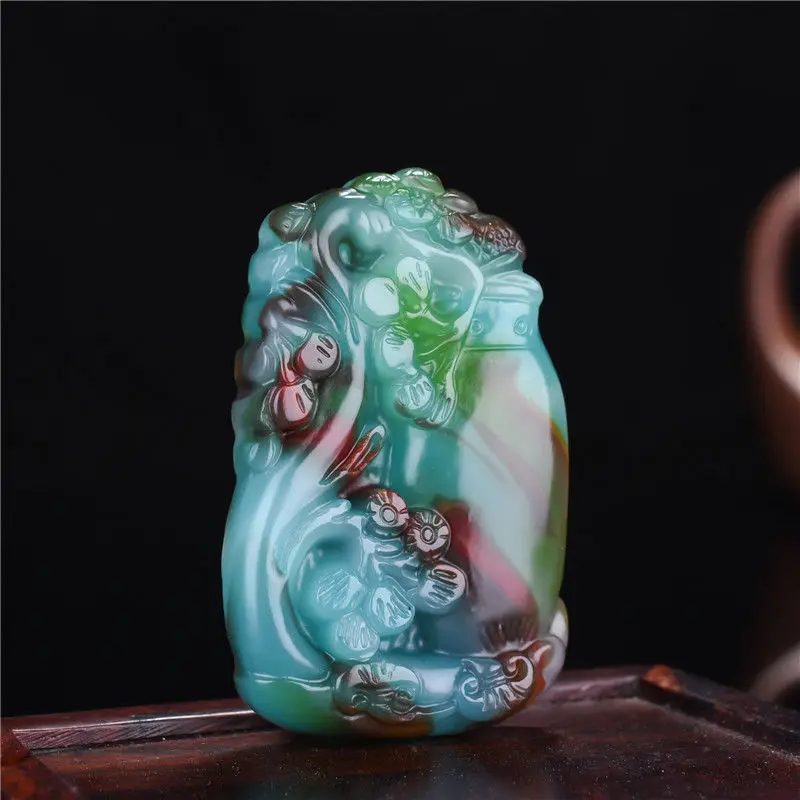 Vase pendant, colorful jade, red jade, Ping An An An Ruyi brand necklace