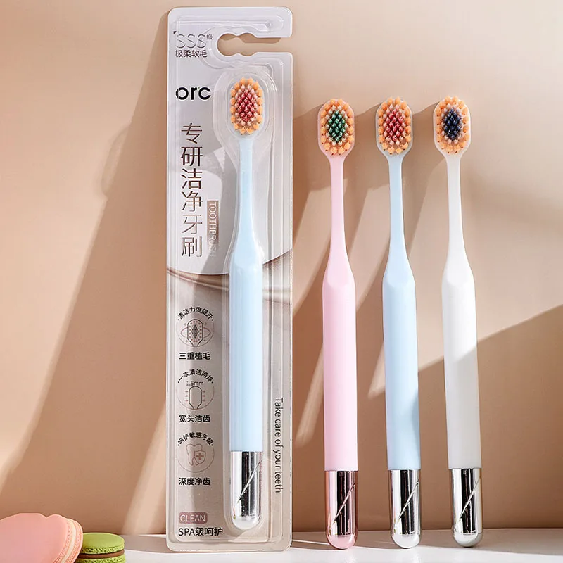 

1PC New High-end Couple Soft Bristled Toothbrush Wide Head Non-slip Electroplating Brush Handle Adults Manual Toothbrush Set