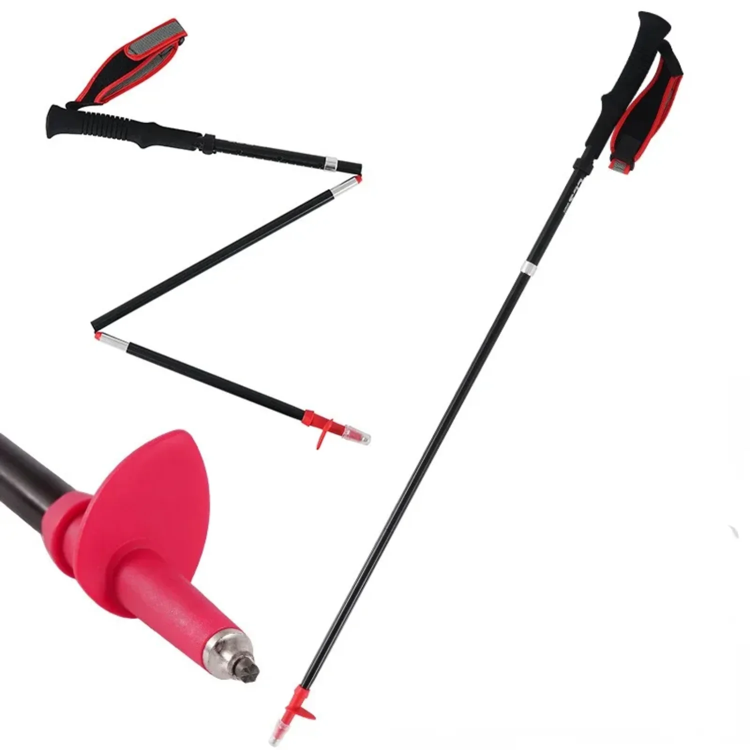 Bastones para correr de montaña, sistema de bloqueo de cuerda, bastones para caminar de 5 secciones, caña de Trekking de fibra de carbono, bastón para caminar, senderismo, Camping, 36-135cm