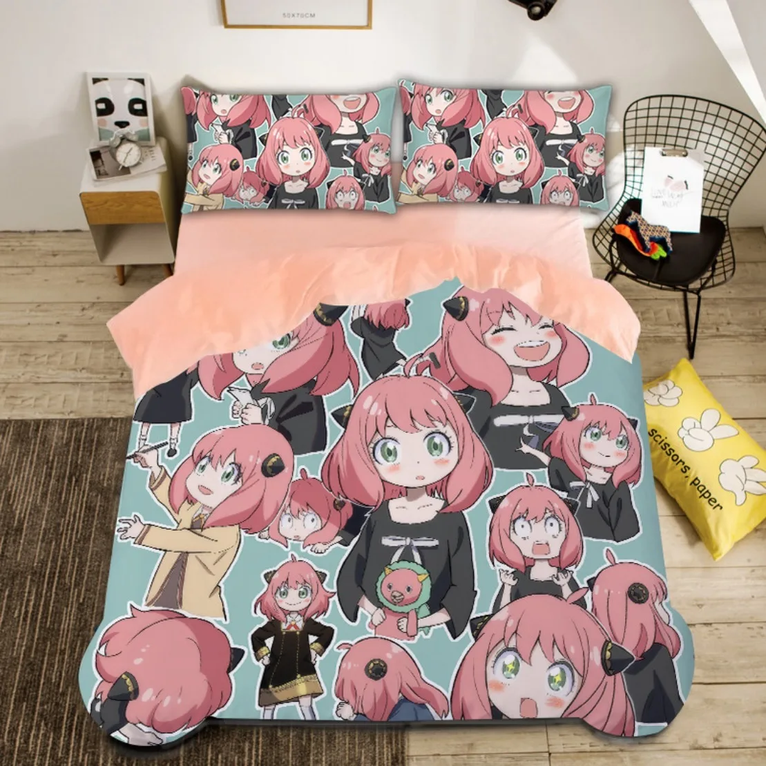 Japanese Anime Duvet Cover,Spy Family Bedding Set,Spy Funny Anya Quilt Cover With Pillowcase Single/Double/Queen/King