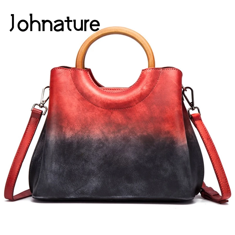 Johnature 2024 New Retro Handmade Genuine Leather Shoulder & Crossbody Bags Leisure Women Handbags Casual Tote Messenger Bag