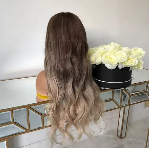 Cosplay Woman Wigs Ombre Ash Brown Blonde Colored Lace Front Wig Loose Wave Long Synthetic Natural Hairline Top Sale High Heat