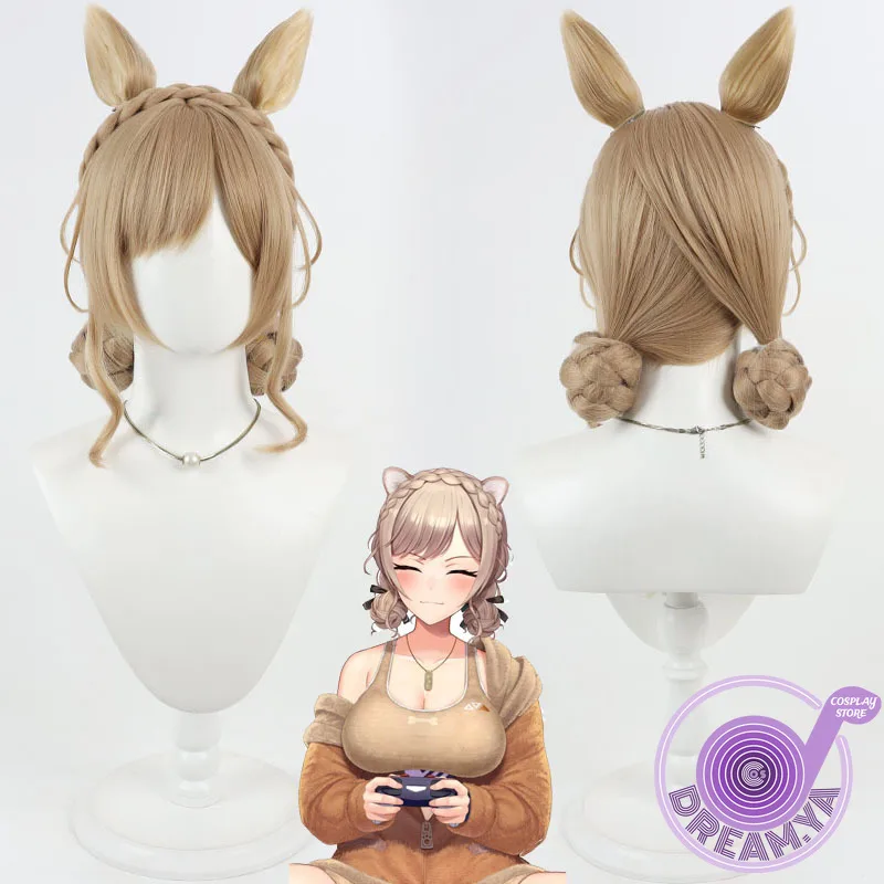 Furen E Lustario Cosplay Wig Vtuber Brown Long / Short Heat Resistant Synthetic Hair Halloween Party Role Play Carnival +Wig Cap