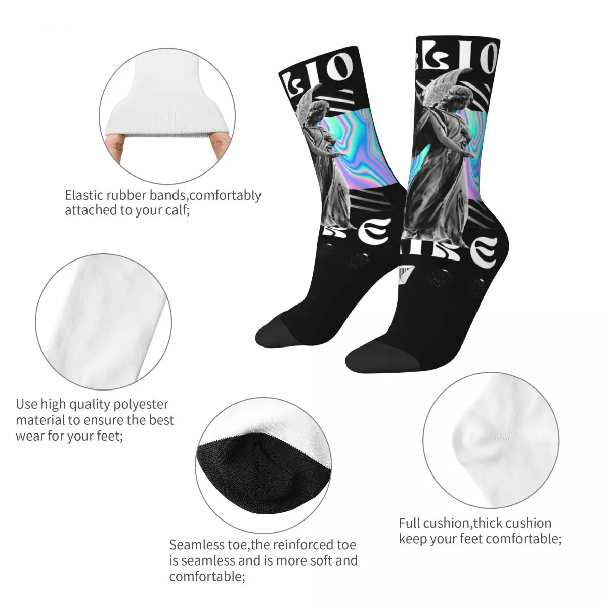 Men Women Money Angel Black Hologram Angel Millionaire Socks Cute Funny Happy Socks Hip Hop Merchandise Middle Tube Socks