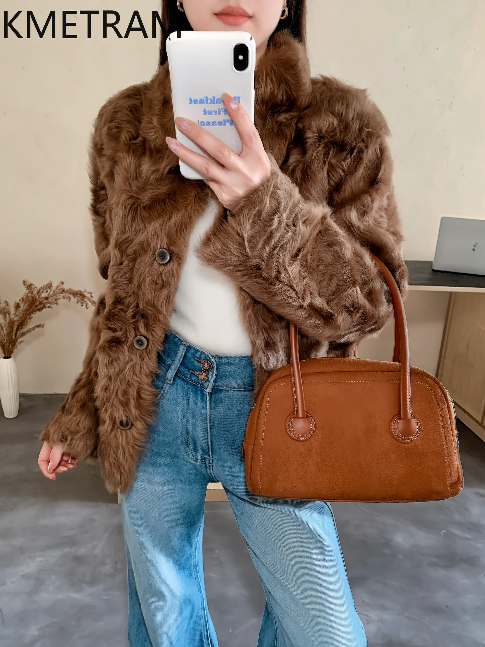 KMETRAM Echtes Schaffell mit Wolle befestigten Jacken Vintage Wendepelzjacke Damenbekleidung 2025, Winter Neu in Mäntel Maxim