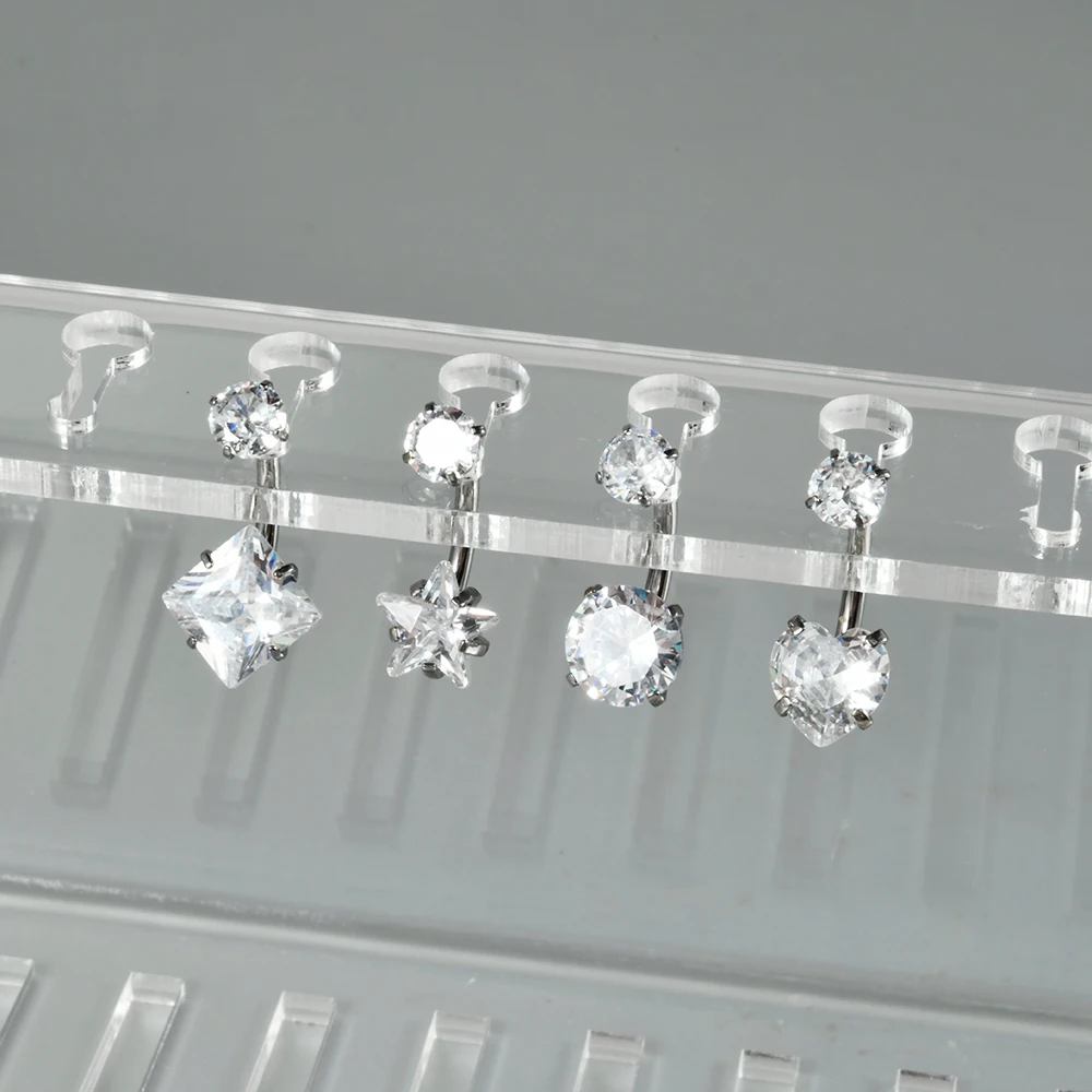 1PC G23 Titanium Star/Heart Zircon Belly Button Rings Sqaure/Round Cz Navel Belly Bar Internal Thread Piercing Body Jewelry 14G