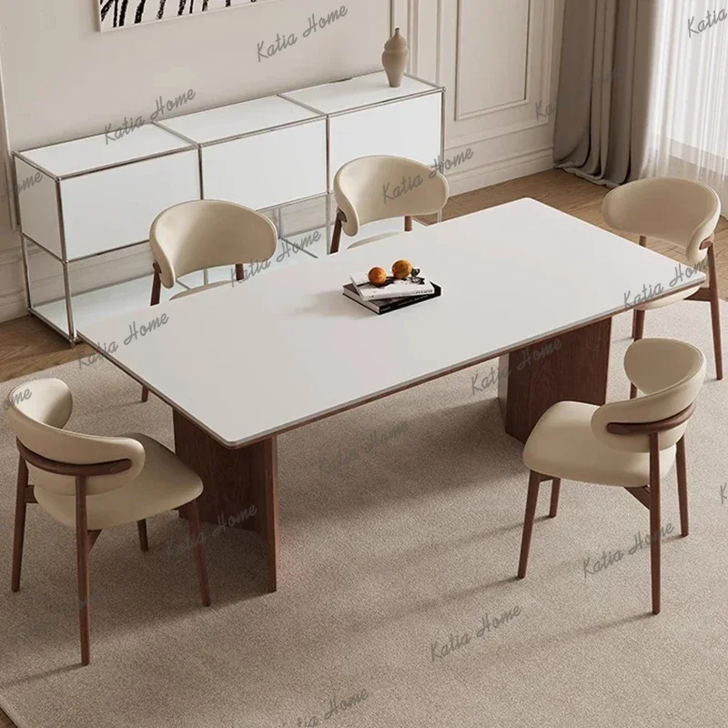 LSEating High Legs Dining Tables White Square Design Space Saving Luxury Dining Tables Modern Wooden Mesa Comedor Home Furniture