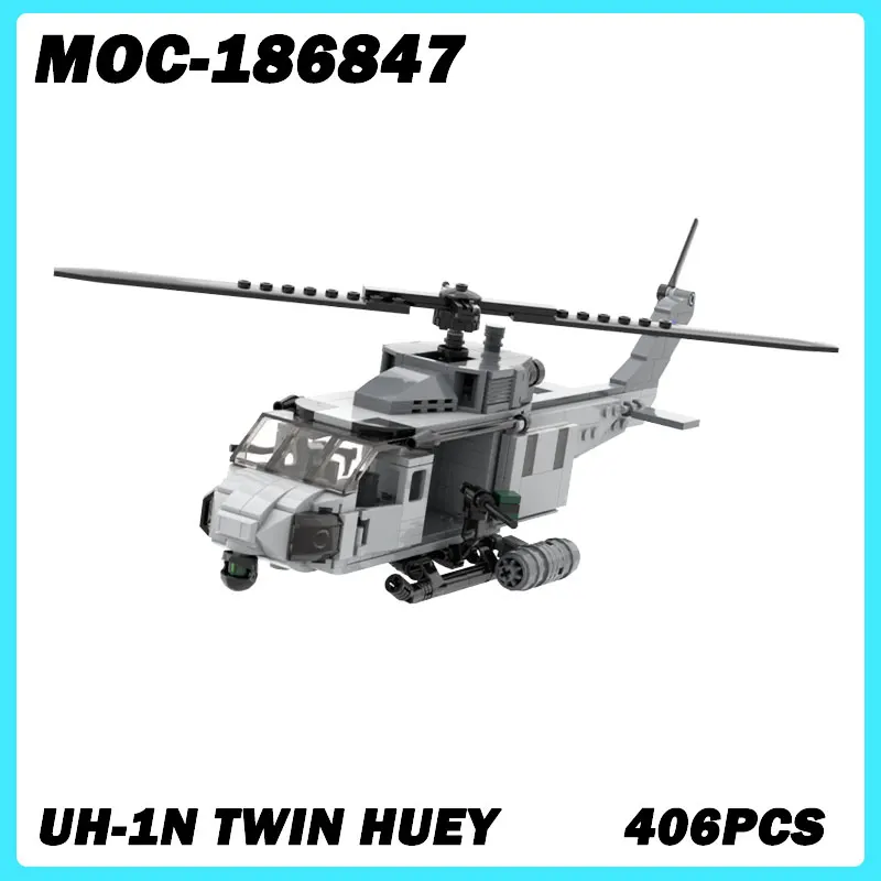 WW II Military Series Fighter UH-1N Twin Huey Building Blocks, DIY Model, Assemble Bricks, Puzzle Toys for Children Xmas Gifts