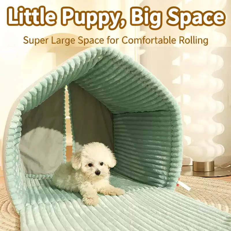 Winter Warm Enclosed Dog House for Small Dogs, Indoor Cat Bed & Igloo Style Pet Bed with Plush Mat Cold Weather