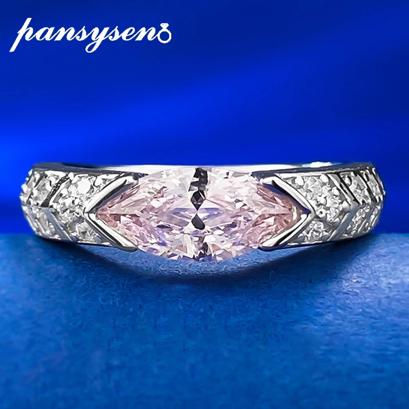 PANSYSEN 925 Sterling Silver 5x10MM Mariquesa Cut Pink White High Carbon Diamond Wedding Engagement Ring Fine Jewelry Wholesale