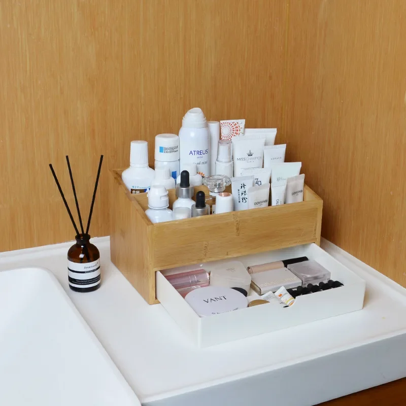 Bamboo cosmetics drawer storage box desktop with partition jewelry