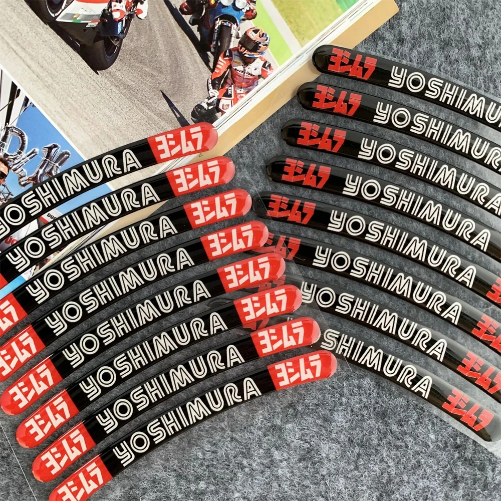 1set/8pcs 3D Gel Yoshimura Reflective Motorcycle Stickers Car Wheel Hub Rim Strip Decor Decals for 16 17 18 21 Inch Tire