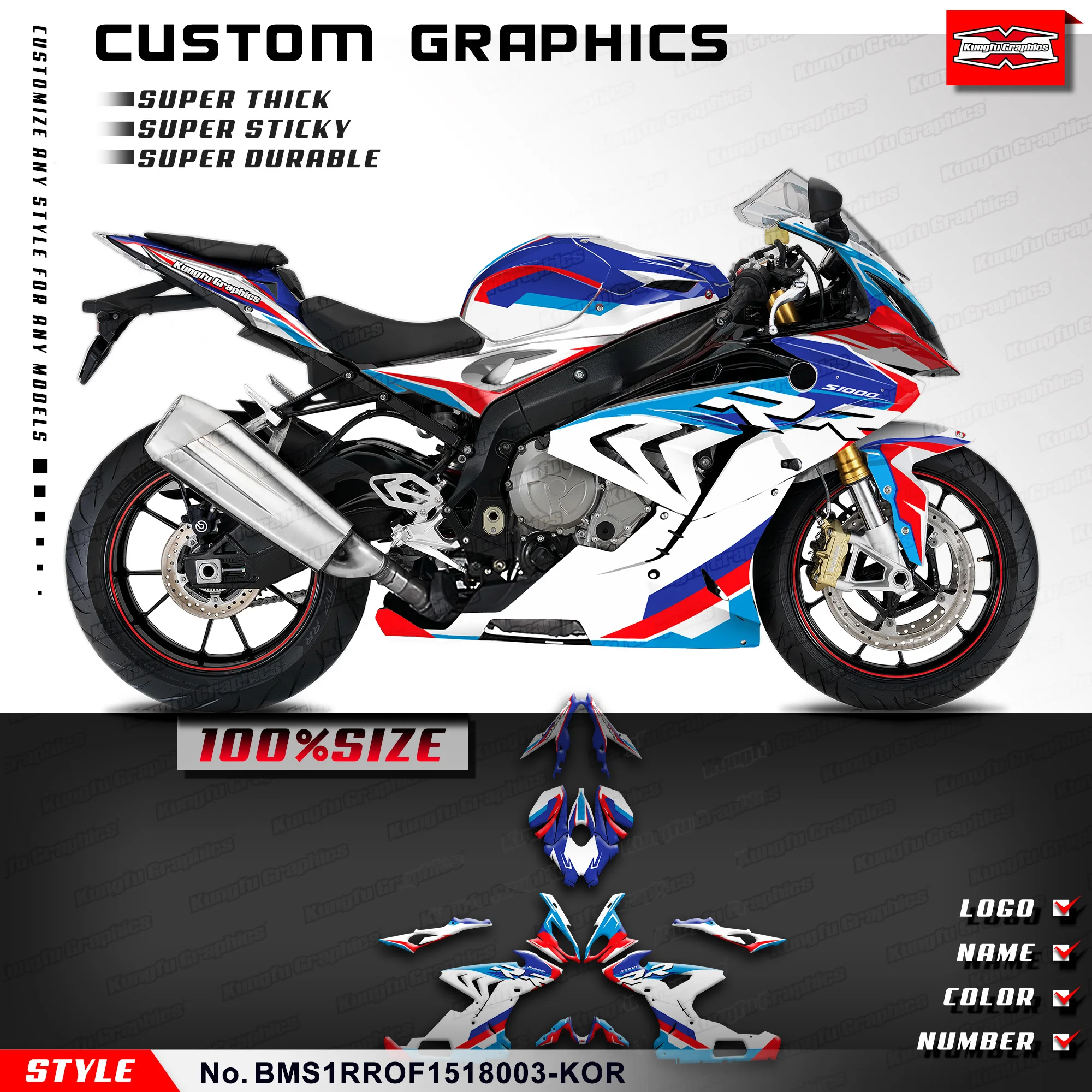 

KUNGFU GRAPHICS Sports Decal Waterproof Deco Sticker Kit for BMW S1000RR S1000 RR 2015 2016 2017 2018