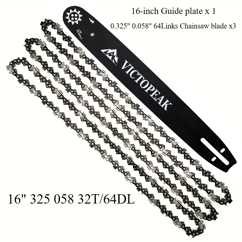 

Garden Tool Parts Accessories Guide Bar with Chainsaw Blade 16'' 0.325" 0.058" 64Links for Chinese Chain Saw