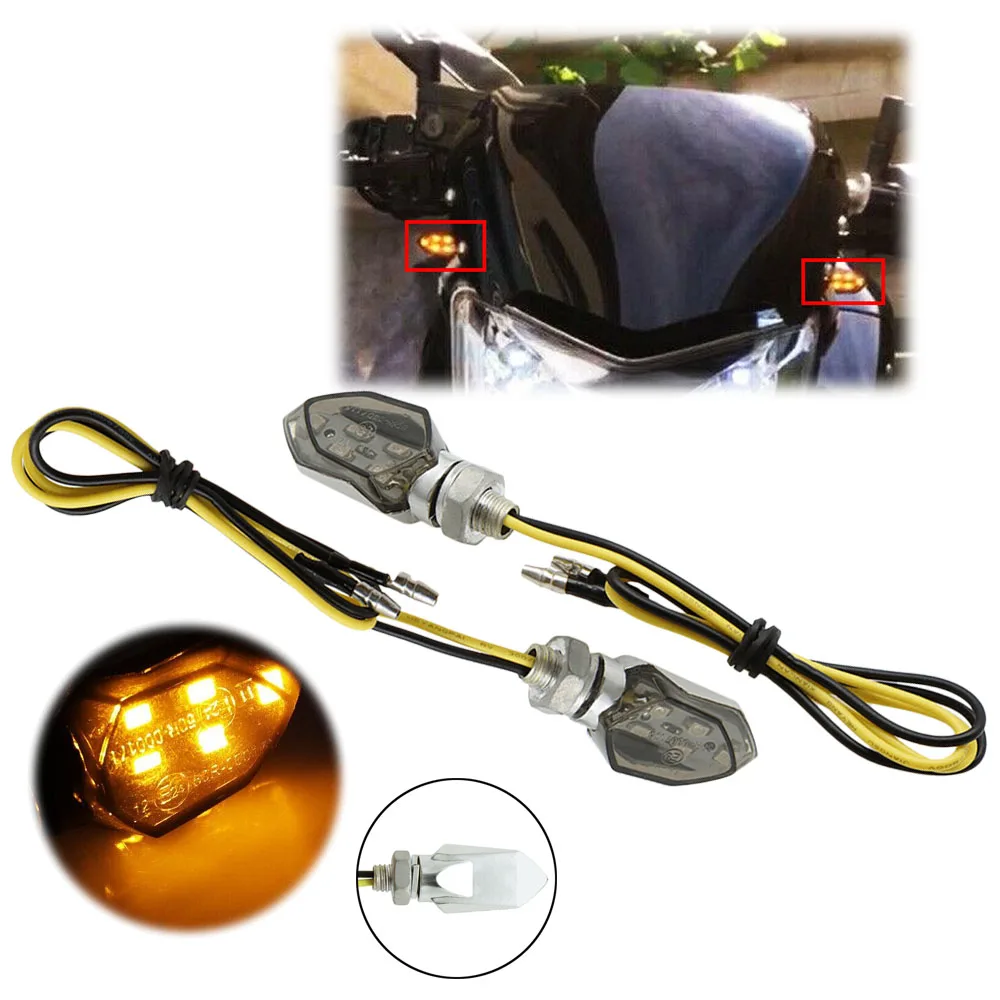 

2Pcs Mini Motorcycle Turn Signal Light 5LED 12V Amber Indicator Lamp Universal For Motorbike Super Bright Lamp 8mm