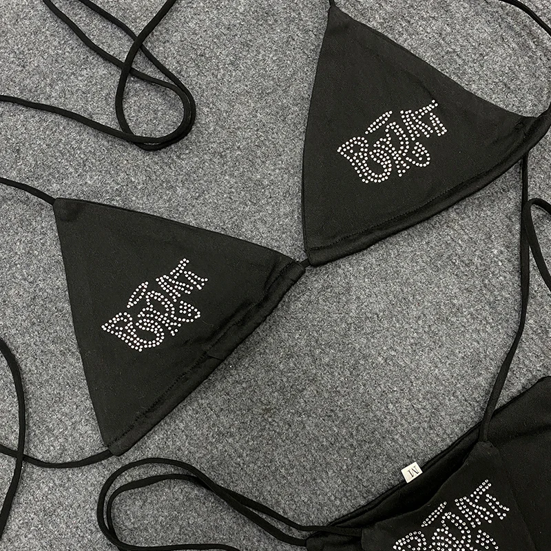 ملابس سباحة للعطلات على شاطئ البحر من American Beach Retro، حزام متباين الألوان، نمط حروف من حجر الراين، قطعتين