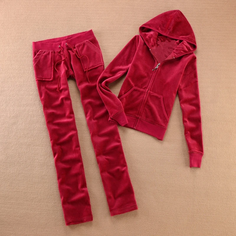 بدلة رياضية مخملية بلون سادة 2025 طقم بدلة نسائية بسحاب وسروال مكون من قطعتين