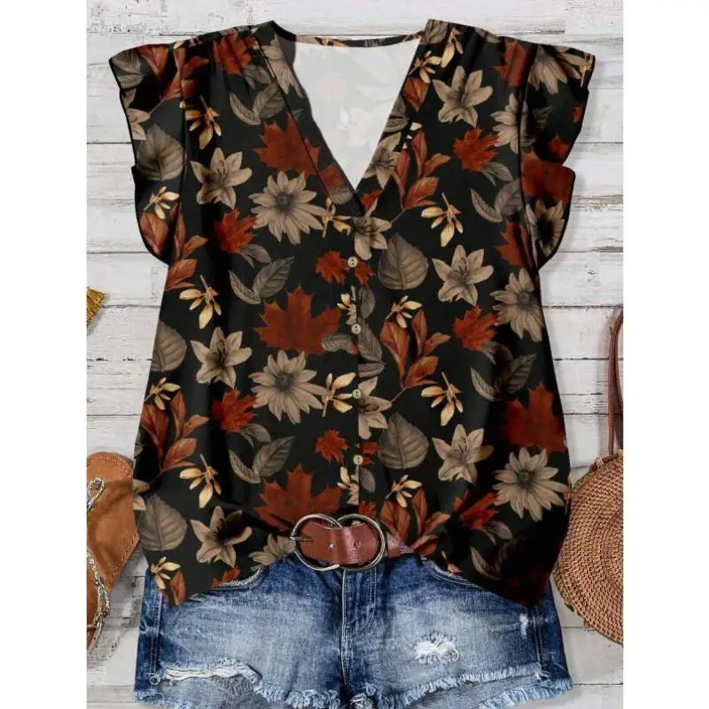 

Новый женский повседневный цветочный принт irt Maple Le с узором, удобный крой из искусственной кожи с воротником Thiened Seven Sve