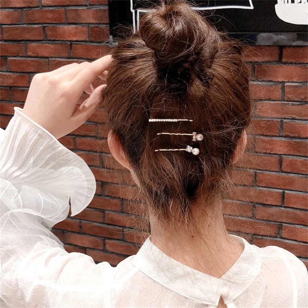 New Fashion 3pcs Set Pearl Crystal Hair Clip For Women Korean Hairpin Geometric Barrettes Girl Hair Accessories Jewelry Hairgrip